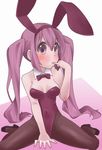  animal_ears between_legs bunny_ears bunnysuit fictional_persona hand_between_legs landolt_tamaki long_hair original pantyhose purple_eyes purple_hair self-portrait sitting solo twintails wariza 