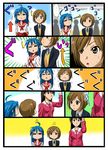  &gt;_&lt; =_= ahoge azumanga_daiou closed_eyes comic crossover extra height_conscious height_difference highres izumi_konata k-on! kinoshita_shizuka lucky_star mole mole_under_eye multiple_girls ryouou_school_uniform sakaki school_uniform serafuku silent_comic tyotyotyori 