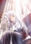  caren_hortensia church commentary_request darkredgear fate/hollow_ataraxia fate/stay_night fate_(series) highres instrument long_hair nun organ silver_hair smile solo yellow_eyes 