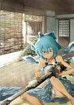  :&lt; bare_shoulders blue_eyes blue_hair bow cirno gun hair_bow highres nyararuto panties short_hair solo touhou underwear weapon wings wrench 