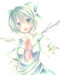  :d bad_id bad_pixiv_id blue_dress blush cirno dress fairy fairy_wings ice ice_wings kisaragi_kiriha looking_at_viewer open_mouth puffy_short_sleeves puffy_sleeves short_sleeves simple_background smile solo touhou white_background wings 