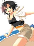  beach black_hair casual green_eyes idolmaster idolmaster_(classic) idolmaster_2 kikuchi_makoto kotobuki_maimu running short_hair solo 