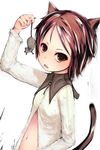  anemos animal_ears brown_eyes brown_hair cat_ears cat_tail flat_chest highres mouse navel original short_hair solo tail 