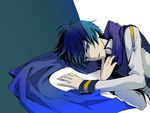  bad_id bad_pixiv_id blue_eyes blue_hair blue_scarf kaito lying male_focus on_side scarf solo topeko vocaloid 