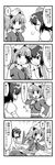  backpack bag comic cucumber doyagao greyscale hair_bobbles hair_ornament hat highres iwatobi_hiro kawashiro_nitori key midriff monochrome multiple_girls shameimaru_aya short_hair tokin_hat touhou translated twintails 