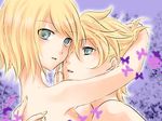  1girl aqua_eyes bad_id bad_pixiv_id blonde_hair brother_and_sister bug butterfly incest insect kagamine_len kagamine_rin short_hair siblings twincest twins vocaloid yayoi_(egoistic_realism) 