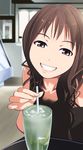  brown_eyes brown_hair chihaya_72 derivative_work drink drinking_straw face grin head_tilt holding lips long_hair nigo_mayako real_life real_life_insert seiyuu smile solo 