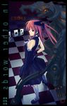  card dress elbow_gloves floating_card gloves highres long_hair looking_back nfb-zmc original red_eyes red_hair socks solo steam_cleaner 