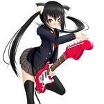  animal_ears black_hair blush brown_eyes cat_ears guitar highres instrument k-on! long_hair nakano_azusa nokiguchi_chika school_uniform skirt smile solo thighhighs twintails zettai_ryouiki 