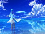  bad_id bad_pixiv_id blue blue_hair blue_scarf cloud day k-ko kaito male_focus reflection salt_flats scarf sky solo standing standing_on_liquid vocaloid water wind 