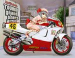  bat_wings blue_hair building cervus character_name grand_theft_auto grand_theft_auto:_san_andreas ground_vehicle hat motor_vehicle motorcycle parody red_eyes remilia_scarlet short_hair solo touhou wings 