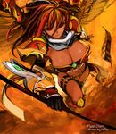  akroma angel armor breasts cleavage dark_skin large_breasts long_hair magic:_the_gathering pupps red_eyes red_hair solo wings 