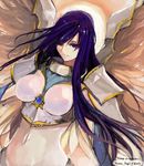  akroma angel breasts large_breasts long_hair magic:_the_gathering midriff pupps purple_eyes purple_hair solo wings 