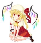  bad_id bad_pixiv_id blonde_hair creamfully flandre_scarlet hat one_side_up ponytail red_eyes short_hair sitting solo touhou wings 