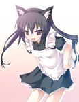  animal_ears apron black_hair brown_eyes cat_ears hand_on_hip highres k-on! long_hair maid maid_apron nakano_azusa safi solo twintails 