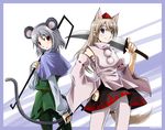  alternate_hairstyle animal_ears artist_request black_legwear border cosplay eila_ilmatar_juutilainen inubashiri_momiji inubashiri_momiji_(cosplay) long_hair multiple_girls nazrin nazrin_(cosplay) pantyhose sanya_v_litvyak strike_witches sword tail touhou weapon world_witches_series 