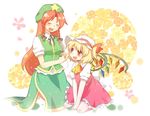  bad_id bad_pixiv_id blonde_hair blush braid china_dress chinese_clothes closed_eyes clover collared_shirt dress flandre_scarlet flower four-leaf_clover hat hat_ribbon hong_meiling kneeling kodamari long_hair multiple_girls neck_ribbon one_side_up open_mouth ponytail puffy_short_sleeves puffy_sleeves red_eyes red_hair ribbon shirt short_hair short_sleeves sitting smile star touhou twin_braids v_arms wariza wings 