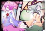  amagase_lyle back-to-back blush from_side green_hair green_skirt komeiji_koishi komeiji_satori long_sleeves multiple_girls pink_hair profile short_hair siblings sisters skirt stained_glass string third_eye touhou 