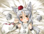  animal_ears hat inubashiri_momiji red_eyes short_hair solo tokin_hat touhou white_hair wolf_ears yamazaki_kana 