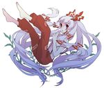  barefoot feet fujiwara_no_mokou hair_ribbon inoue_mikuni long_hair red_eyes ribbon silver_hair solo topless touhou underwater 