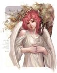  angel angel_wings bare_shoulders brown_eyes copyright_request dong-hwan_go pink_hair realistic red_hair solo wings 