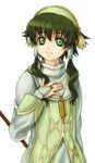  androgynous bad_id bad_pixiv_id green_eyes green_hair hair_tubes ion male_focus short_hair_with_long_locks sidelocks smile solo staff tales_of_(series) tales_of_the_abyss touichi_yuuto 