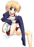  angry blonde_hair braid ouhashi panties ponytail robot_ears silfa single_braid solo thighhighs to_heart_2 underwear 