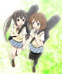  black_hair brown_eyes brown_hair guitar_case highres hirasawa_yui holding_hands instrument_case k-on! long_hair multiple_girls nakano_azusa pantyhose rozen5 school_uniform short_hair sweater_vest twintails 