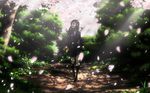  bad_id bad_pixiv_id bag black_hair black_legwear blurry bookiti cherry_blossoms commentary_request depth_of_field highres light light_rays long_hair open_mouth original petals scenery school_uniform skirt socks solo sunbeam sunlight translation_request walking wallpaper 