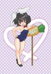  adapted_costume animal_ears bare_legs bare_shoulders black_hair bow bowtie bunny_ears bunnysuit inaba_tewi one-piece_swimsuit red_eyes school_swimsuit short_hair solo swimsuit touhou zunda 