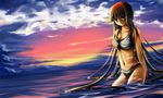  akiyama_mio beach bikini black_hair blue_eyes dengshuyu dutch_angle k-on! solo sunset swimsuit 