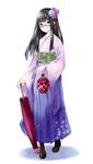  bad_id bad_pixiv_id black_hair blue_eyes flower glasses hair_ornament hakama japanese_clothes kimono miyabi_akino oriental_umbrella original smile solo umbrella 