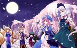  animal_ears blonde_hair blue_eyes brown_hair bug butterfly cat_ears cat_tail chen cherry_blossoms earrings fox_tail full_moon ghost hair_ribbon hairband hands_in_opposite_sleeves hat holding holding_umbrella insect jewelry katana konpaku_youmu konpaku_youmu_(ghost) long_hair long_sleeves moon multiple_girls multiple_tails outdoors petals pillow_hat pink_eyes pink_hair puffy_short_sleeves puffy_sleeves red_eyes ribbon saigyouji_yuyuko sheath sheathed short_hair short_sleeves silver_hair sword tail tassel tenten_(edp666) touhou umbrella weapon wide_sleeves yakumo_ran yakumo_yukari 