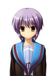  bad_id bad_pixiv_id bangs brown_eyes cardigan kita_high_school_uniform nagato_yuki purple_hair s.rain school_uniform serafuku short_hair solo suzumiya_haruhi_no_yuuutsu 