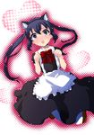  alternate_costume animal_ears apron black_hair blush brown_eyes cat_ears enmaided heart highres k-on! long_hair maid nakano_azusa open_mouth pantyhose ribbon solo tottsuan twintails 