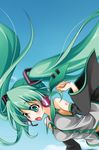  bad_id bad_pixiv_id detached_sleeves falling green_eyes green_hair hatsune_miku headset long_hair necktie reina_(black_spider) solo twintails vocaloid 