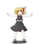  bad_id bad_pixiv_id blonde_hair fuuen_(akagaminanoka) hair_ribbon is_that_so object_on_head outstretched_arms panties panties_on_head red_eyes ribbon rumia short_hair solo spread_arms touhou translated underwear 