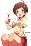  bad_id bad_pixiv_id blush brown_hair green_eyes idolmaster idolmaster_million_live! kinoshita_hinata looking_at_viewer narumi_arata open_mouth short_hair smile solo 