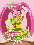  1girl aino_megumi armpits blush breasts clothed_sex cum cum_in_pussy cure_lovely happinesscharge_precure! konboi-eg lollipop_hip_hop long_hair looking_at_viewer open_mouth pink_eyes pink_hair precure saliva sex spread_legs sweat tears twintails v 