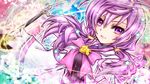  aisha_(elsword) bow colorful elemental_master_(elsword) elsword gloves long_hair looking_at_viewer magic magic_circle orto pink_bow purple_eyes purple_hair ribbon smile solo twintails wand 