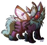  ambiguous_gender antennae arcanine arthropod butterfree canine chest_tuft fangs feral firost97 fur hybrid insect looking_back mammal nintendo plain_background pok&#233;mon pok&eacute;mon pokemon_fusion red_eyes solo striped_fur teeth tuft video_games what wings 