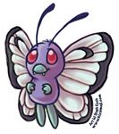  antennae butterfree cute flying insext looking_up nintendo plain_background pok&#233;mon red_eyes shikoku solo teeth video_games wings 