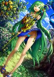  bad_id bad_pixiv_id bare_shoulders braid green_eyes green_hair highres long_hair long_legs lowleg lowleg_panties original panties solo solru staff twin_braids underwear very_long_hair 