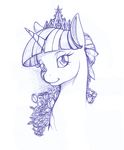  bust equine female feral flower friendship_is_magic hair_bun horn horse longinius looking_at_viewer mammal monochrome my_little_pony pony portrait smile solo tiara traditional_media twilight_sparkle_(mlp) unicorn 