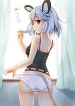  adjusting_clothes adjusting_panties animal_ears ass bad_id bad_pixiv_id blush breasts food grey_hair looking_at_viewer looking_back medium_breasts mouse_ears mouse_tail nazrin nunucco panties popsicle red_eyes short_hair solo tail touhou underwear white_panties wind_chime 