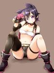  animal_ears bandeau belt black_hair blush boots breasts fingerless_gloves gloves god_eater god_eater_2:_rage_burst hair_ornament hairclip highres kouzuki_nana large_breasts matatabi_(2ccp) midriff navel purple_eyes shorts single_thighhigh solo strapless thighhighs underboob 