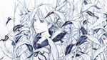  field kagamine_rin long_image monochrome sailor_collar short_hair simple_background soga_kayoko solo traditional_media vocaloid watercolor_(medium) wide_image 