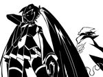  1girl cape crossover greyscale hatsune_miku kamina long_hair monochrome mosako necktie skirt tengen_toppa_gurren_lagann twintails very_long_hair vocaloid 