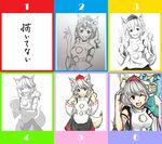  2014 ;d alcohol animal_ears bare_shoulders beer black_skirt blush breasts detached_sleeves evolution fangs hat inubashiri_momiji kawashiro_nitori long_sleeves looking_at_viewer medium_breasts number one_eye_closed open_mouth pom_pom_(clothes) red_eyes shinomiya_naka shirt short_hair silver_hair simple_background skirt sleeveless sleeveless_shirt smile solo tail teeth tokin_hat touhou upper_body v white_background white_shirt wolf_ears wolf_tail 