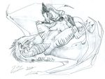  anthro_on_feral armor bestiality bottomless digitigrade dragon duo female feral greyscale helmet horn interspecies lying male monochrome on_back penetration penis rider/mount_relations scalie sex size_difference slash0x spread_legs spreading straight wings wyvern 